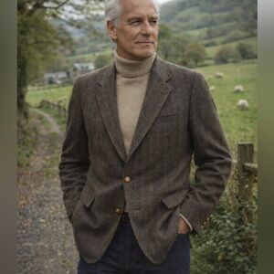 VTG 70s 80s Levi's Menswear Brown Herringbone Striped Wool Tweed Blazer, Sz 44L